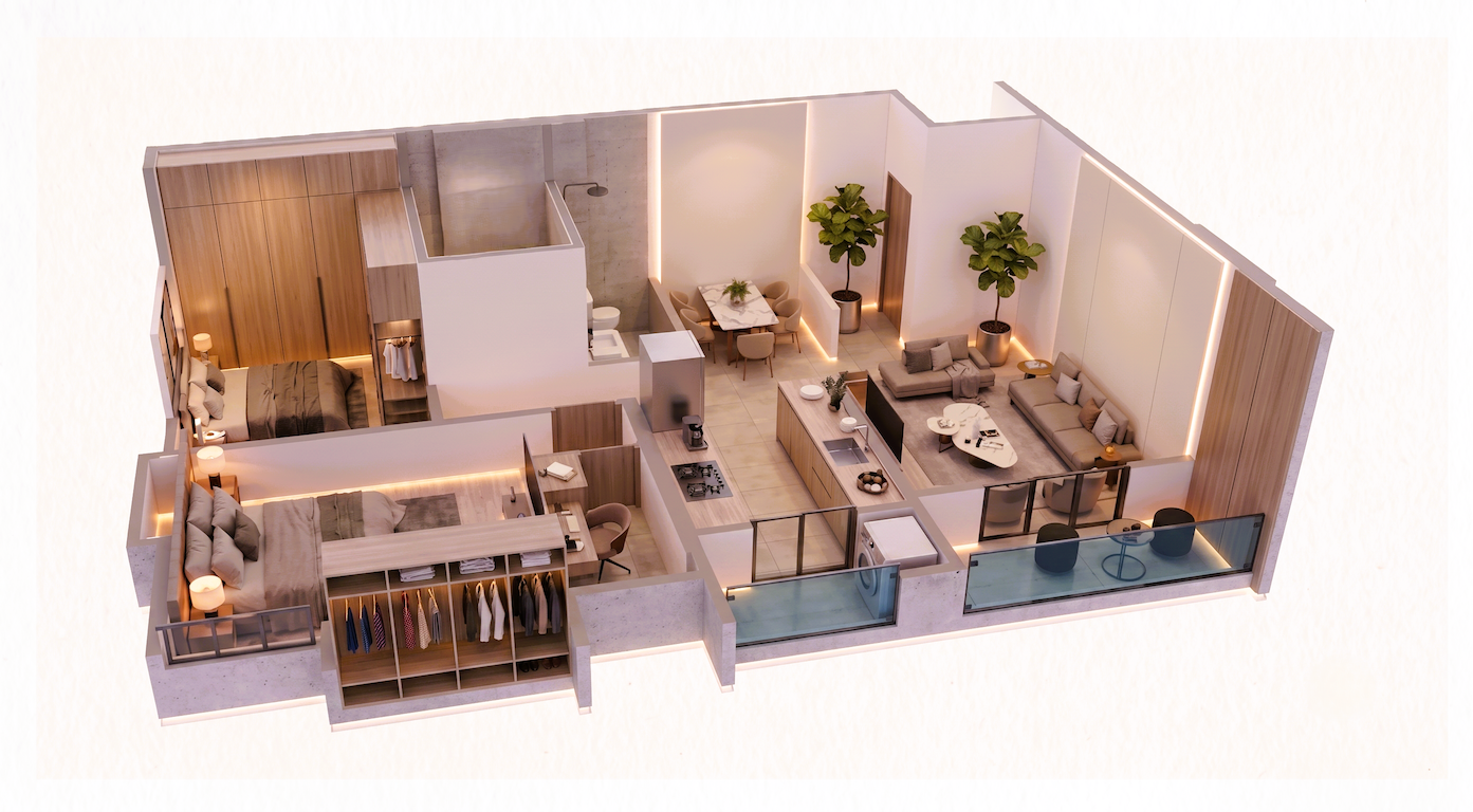 2 BHK 1132 sq ft floor plan