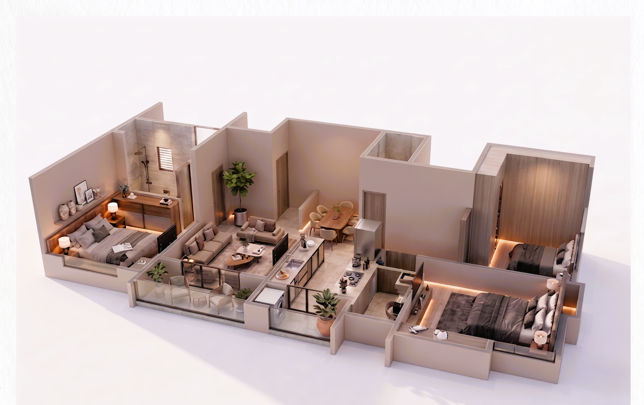 3 BHK 1379 sq ft floor plan